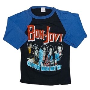 Vtg 1987 Bon Jovi Slippery When Wet 3/4 Sleeve Shirt Small Single Stitch